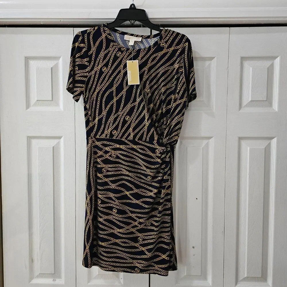 Michael Michael Kors Womens Graphic Chain Print Blouson Tee Dress Size Medium